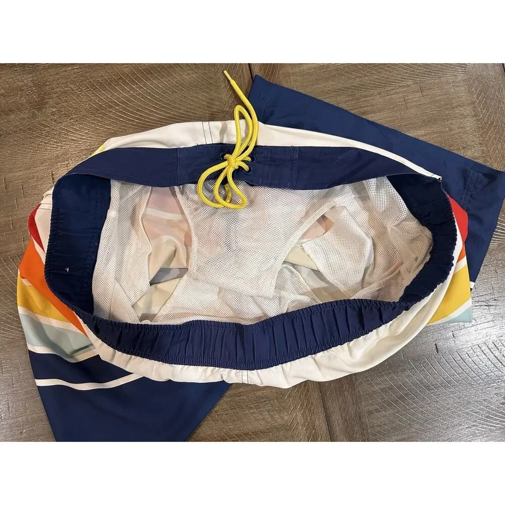 Corona Swim Trunks Mens L 36/38 Blue Colorful Striped Board Shorts Beer Retro